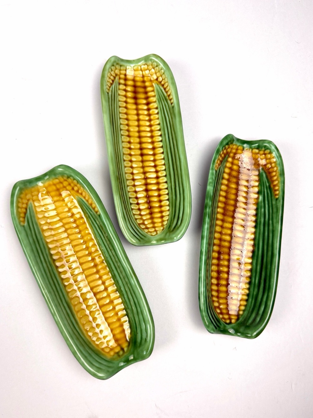Set of 3 Faiancas Belo Portugal Corn on the Cob Dishes Majolica 635 Vintage
